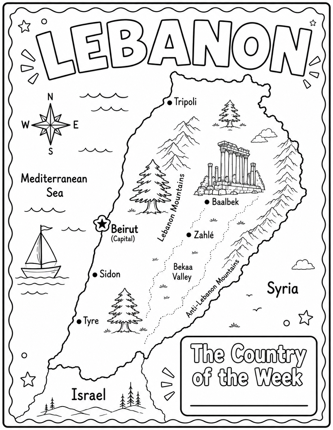 Lebanon coloring page map