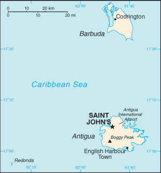 Map showing the location of Antigua and Barbuda