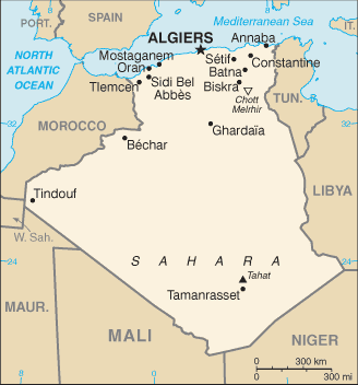 Map showing the location of Algeria