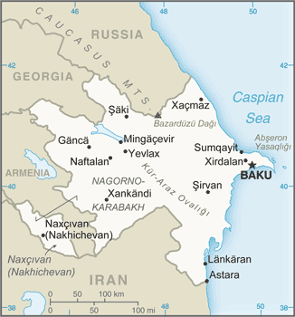 Map showing the location of Azerbaijan