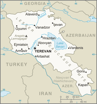 Map showing the location of Armenia