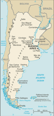 Map showing the location of Argentina