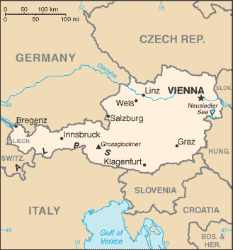 Map showing the location of Austria