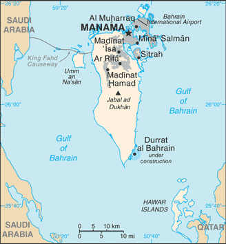 Map showing the location of Bahrain
