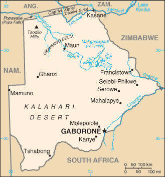 Map showing the location of Botswana