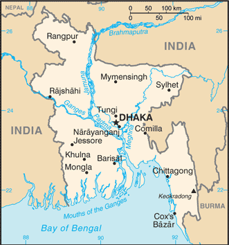 Map showing the location of Bangladesh