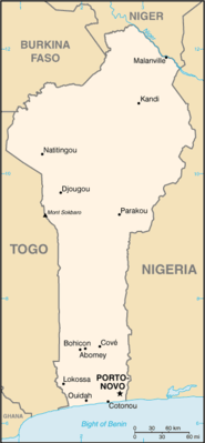 Map showing the location of Benin