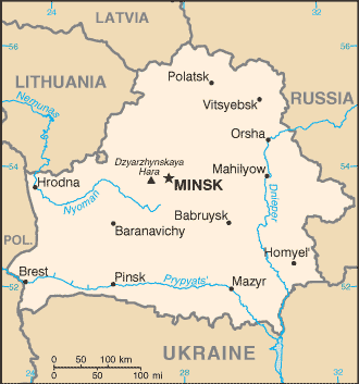 Map showing the location of Belarus