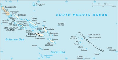 Map showing the location of Solomon Islands