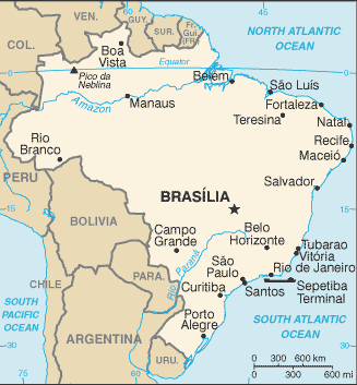 Map showing the location of Brazil