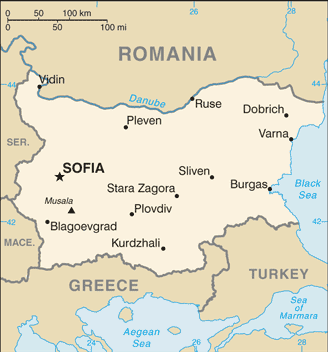 Map showing the location of Bulgaria