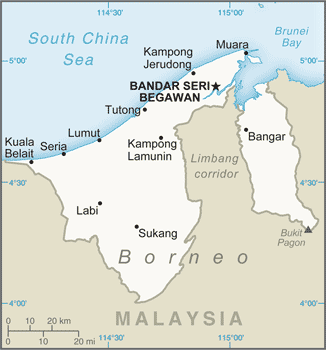 Map showing the location of Brunei