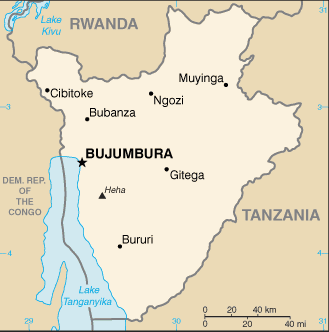 Map showing the location of Burundi