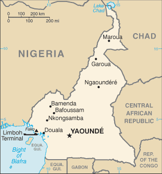 Map showing the location of Cameroon