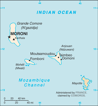 Map showing the location of Comoros