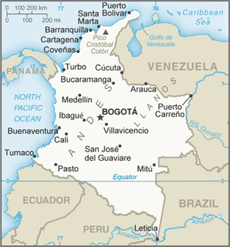 Map showing the location of Colombia
