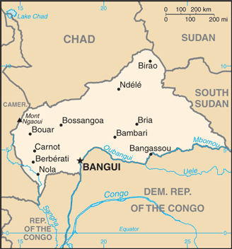 Map showing the location of Central African Republic