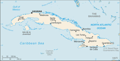 Map showing the location of Cuba