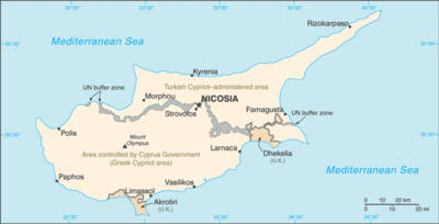 Map showing the location of Cyprus