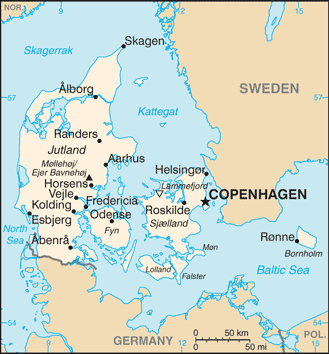 Map showing the location of Denmark