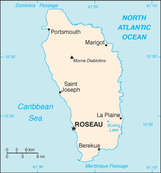 Map showing the location of Dominica