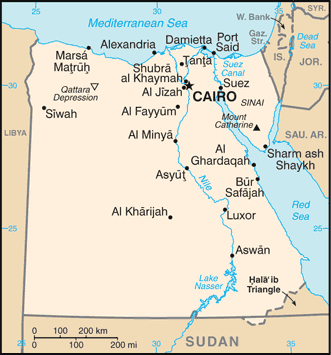 Map showing the location of Egypt