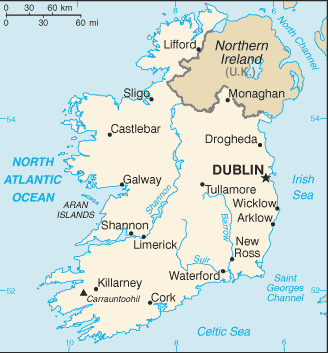 Map showing the location of Ireland