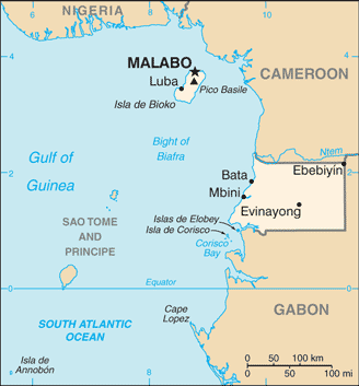 Map showing the location of Equatorial Guinea