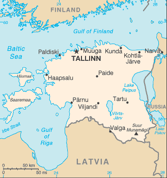 Map showing the location of Estonia