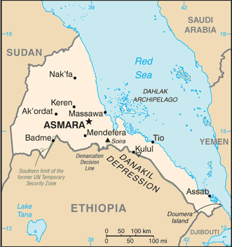 Map showing the location of Eritrea