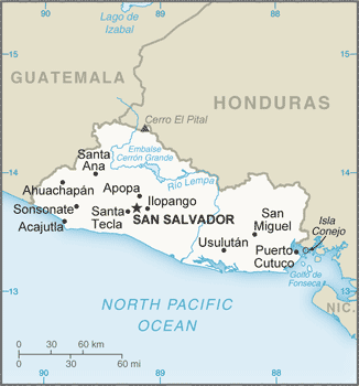 Map showing the location of El Salvador