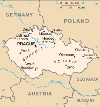 Map showing the location of Czechia