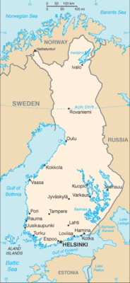 Map showing the location of Finland
