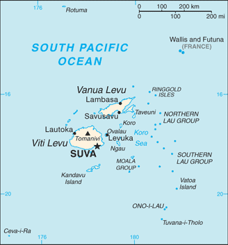 Map showing the location of Fiji