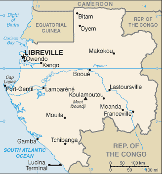 Map showing the location of Gabon
