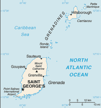 Map showing the location of Grenada
