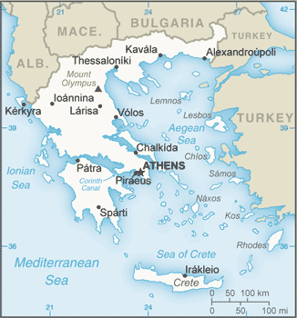 Map showing the location of Greece