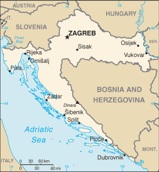Map showing the location of Croatia