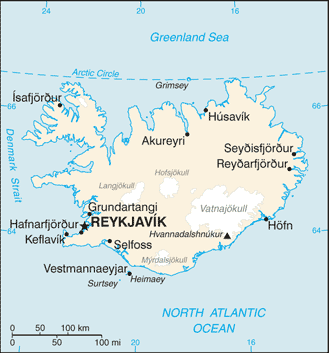 Map showing the location of Iceland