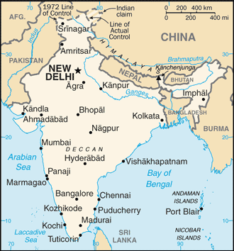 Map showing the location of India