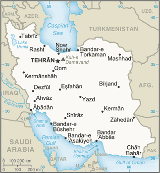Map showing the location of Iran