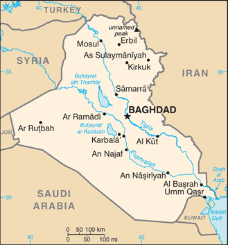 Map showing the location of Iraq