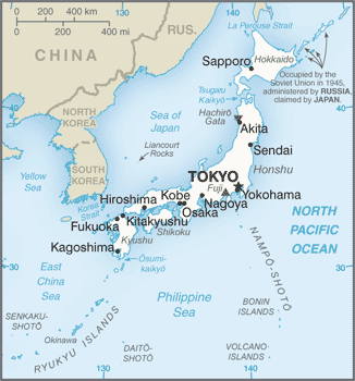 Map showing the location of Japan