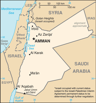 Map showing the location of Jordan