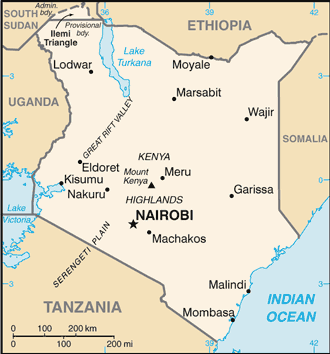 Map showing the location of Kenya