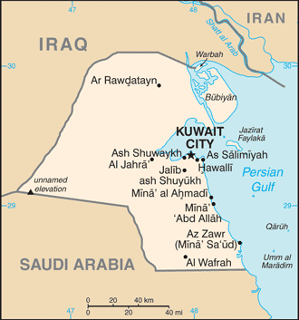 Map showing the location of Kuwait