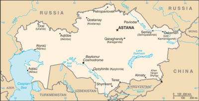 Map showing the location of Kazakhstan
