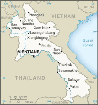 Map showing the location of Laos
