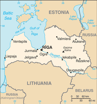 Map showing the location of Latvia