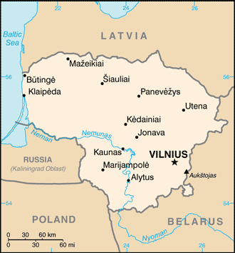 Map showing the location of Lithuania